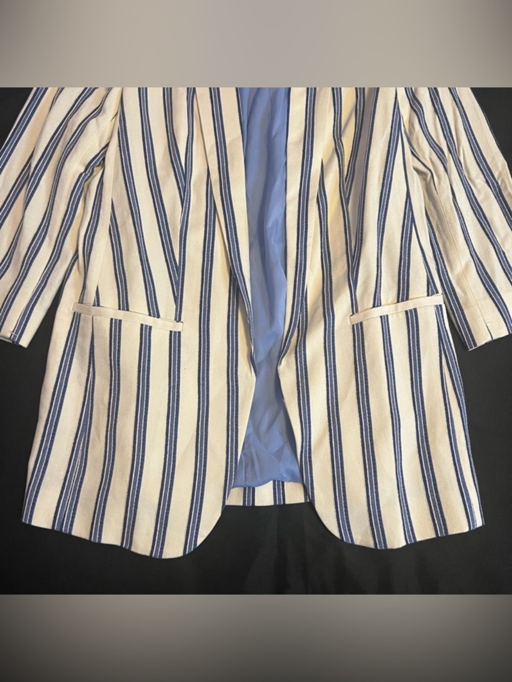 EXPRESS Cream & Navy Stripe Blazer - Picture 2 of 5